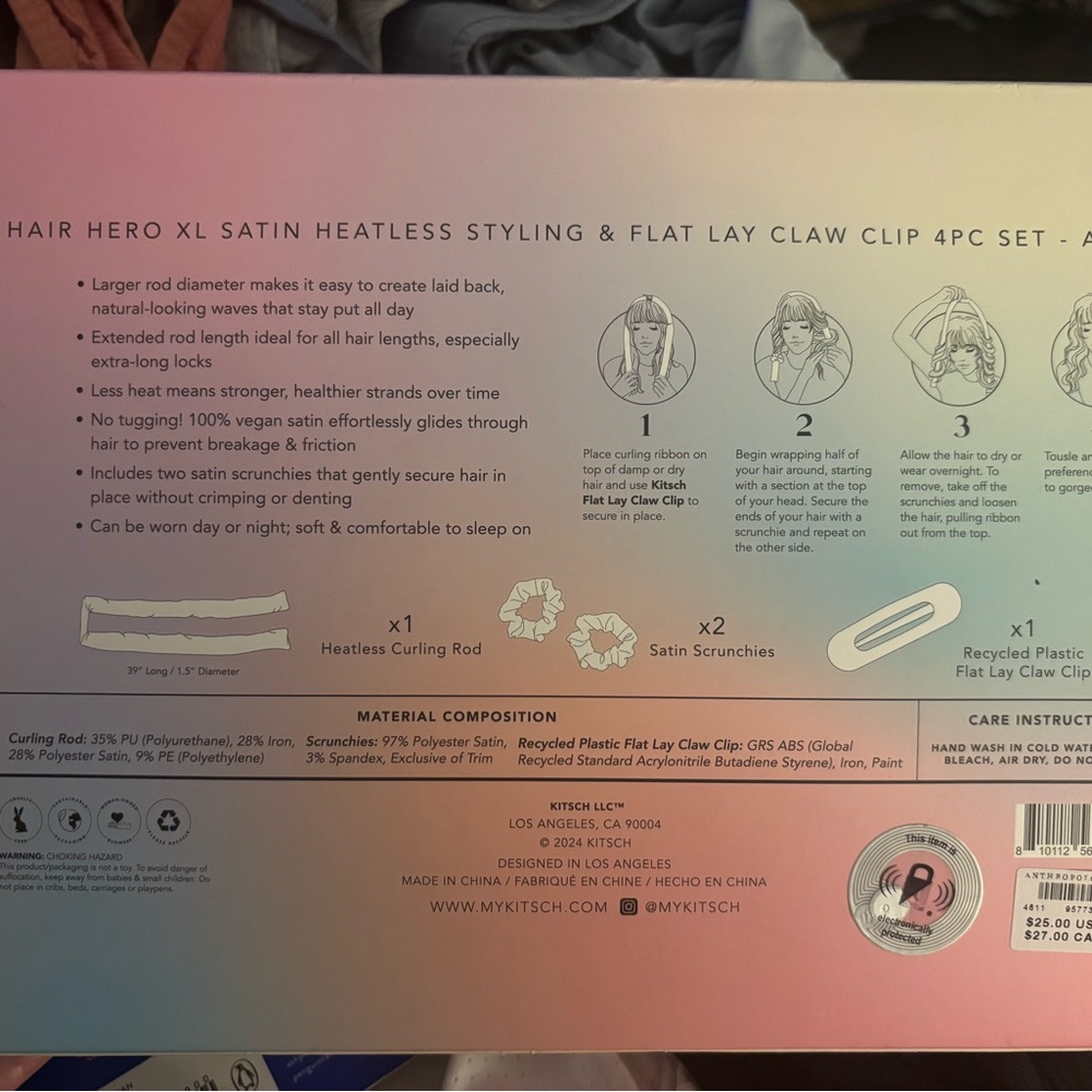 Kitsch Satin Heatless Styling & Claw Clip Set - Iridescent and Light Blue - Picture 2 of 2